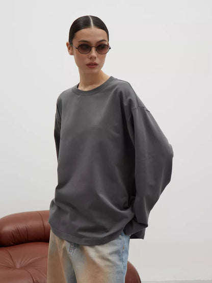 Womens Long Sleeve Cotton T-Shirt Loose Fit Casual Top