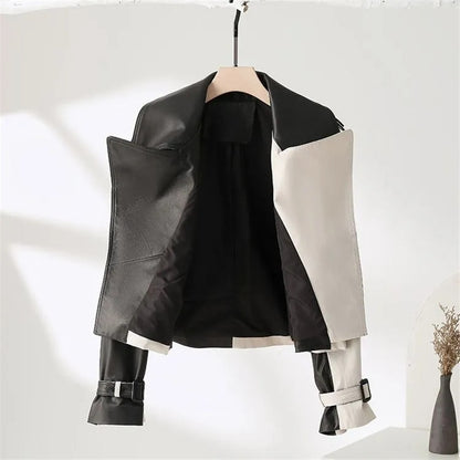 High-End zwart-wit geruite PU-leren jas voor dames