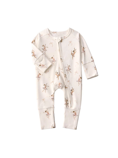 Baby Double Zipper Romper with Convertible Hand Foot Covers