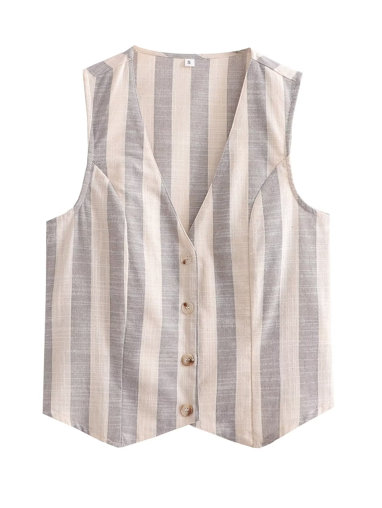 Women's Clothing Imitation Linen Striped Tank Top + Long Pants Set
