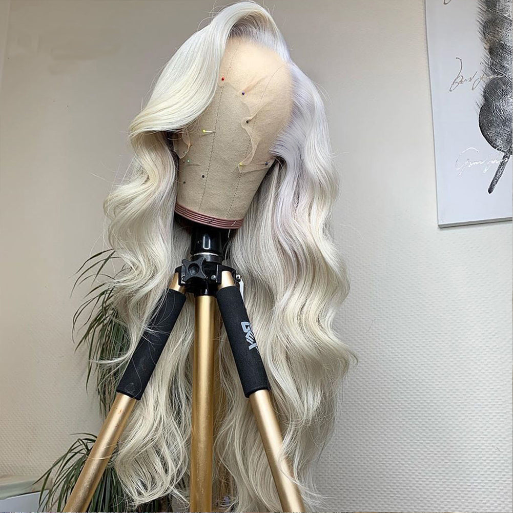 Lange golvende synthetische lace front pruik