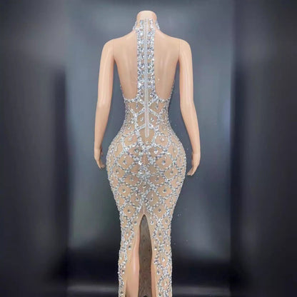 Rhinestone Silver Dress Plus Size