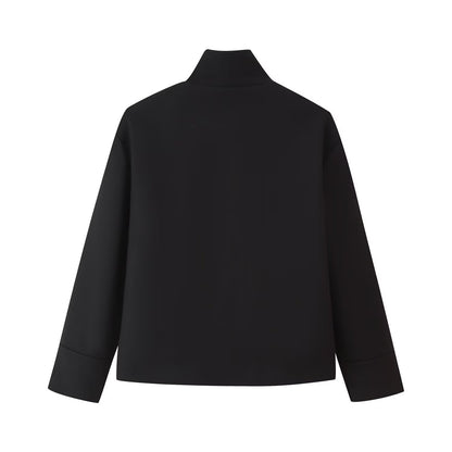 Womens Stand Collar Button Woolen Jacket