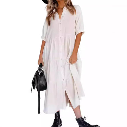 Dames casual jurk met lange mouwen en knopen