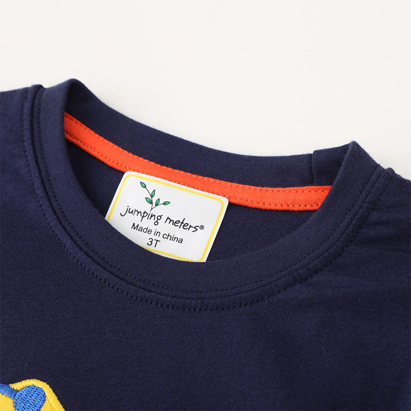 Jongens T-shirt met lange mouwen ronde hals van katoen en geborduurde print