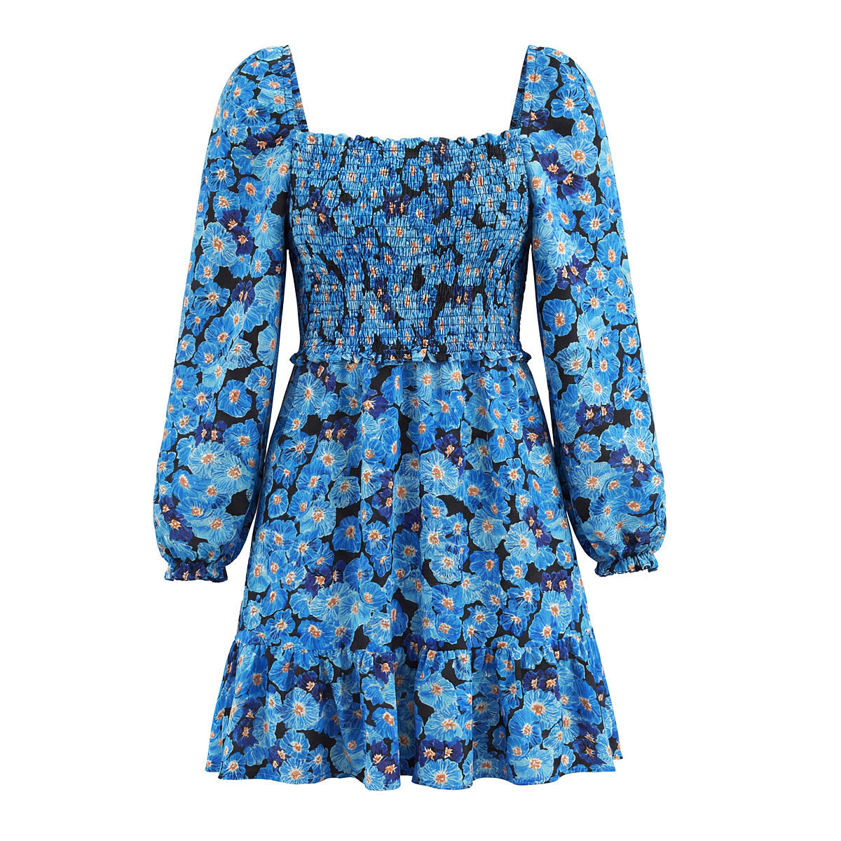 Damesjurk met bloemenprint vierkante hals elastische buste en rug