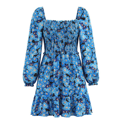 Damesjurk met bloemenprint vierkante hals elastische buste en rug