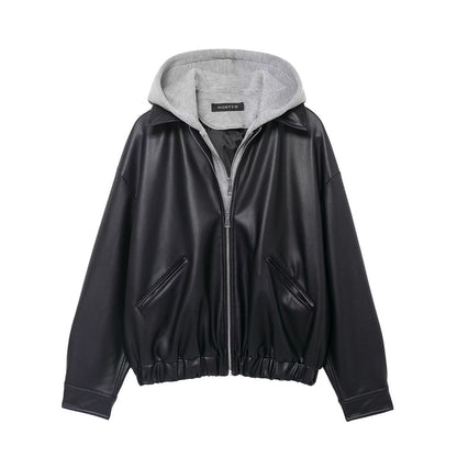 Dames faux lederen jack met contrasterende capuchon