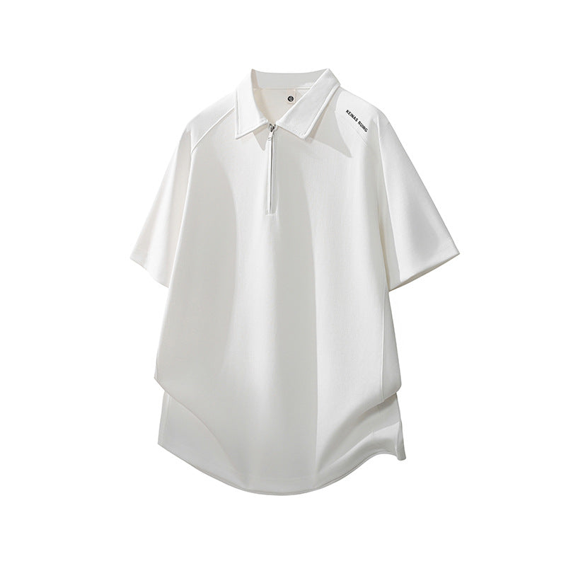 Short-sleeved polo shirt for men, loose-fitting, with letter printing and patchwork T-shirt
