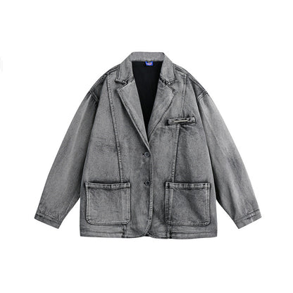 Trendy ins suit collar denim jacket men's loose trendy brand couple jacket