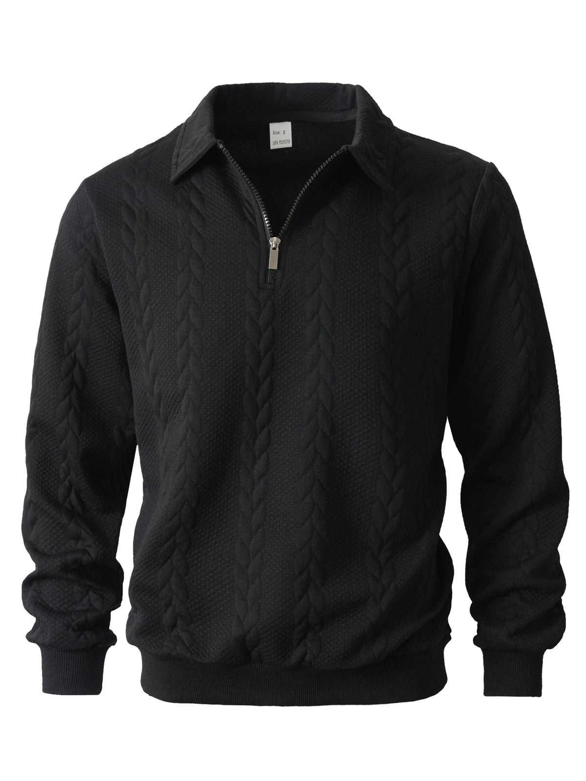 Men Jacquard Lapel Zip Up Jacket Casual Long Sleeve Sweatshirt