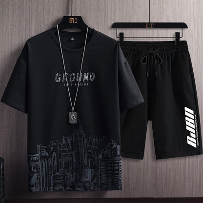 Men's Printed T-Shirt and Shorts Set