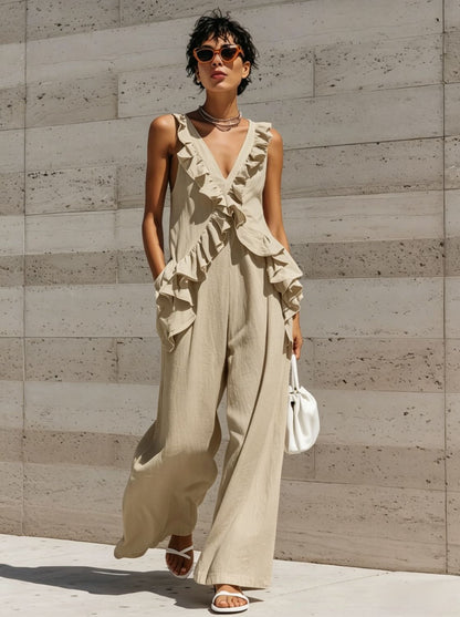 Womens V-Neck Sleeveless Jumpsuit