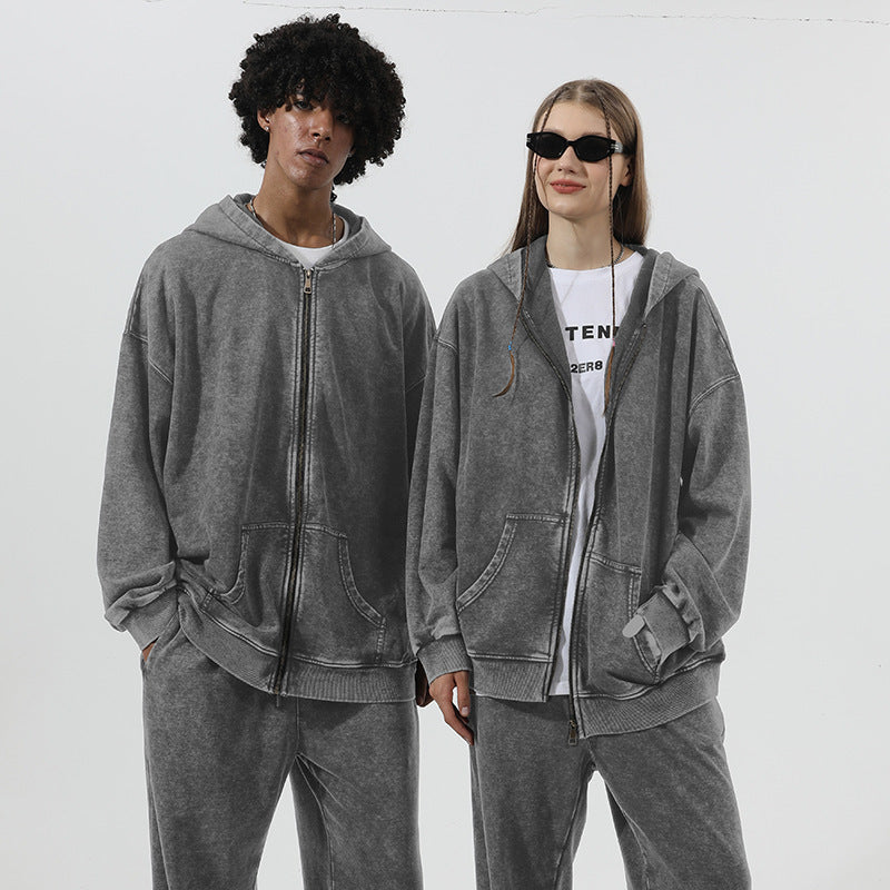 Distressed Cotton Hooded Sweatshirt