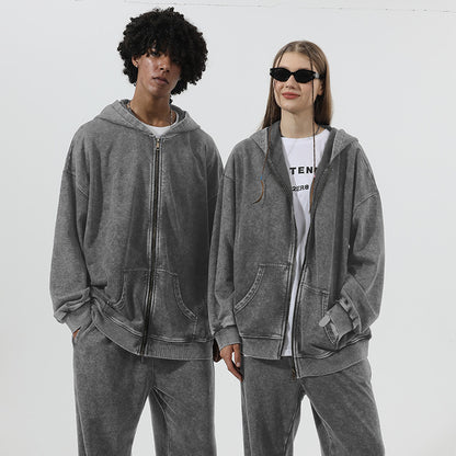 Distressed Cotton Hooded Sweatshirt
