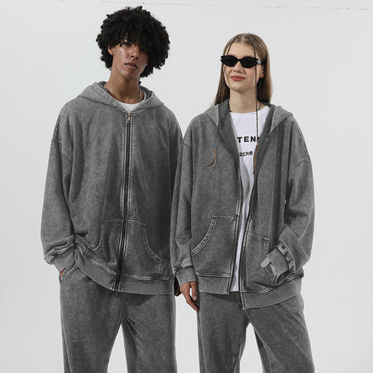 Unisex sweatshirt van verwassen katoen met capuchon