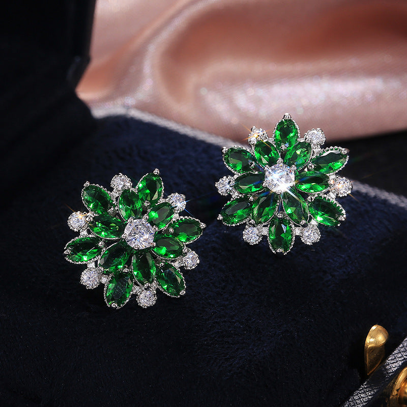 Double Layer Sunflower Zircon Women Earrings