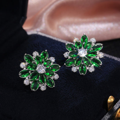 Double Layer Sunflower Zircon Women Earrings