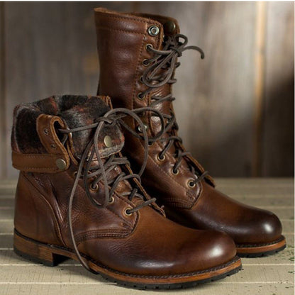 Retro Lace Up Roman Boots Short Boots for Women with Thick Heel