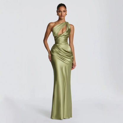 Satin Asymmetric Evening Gown