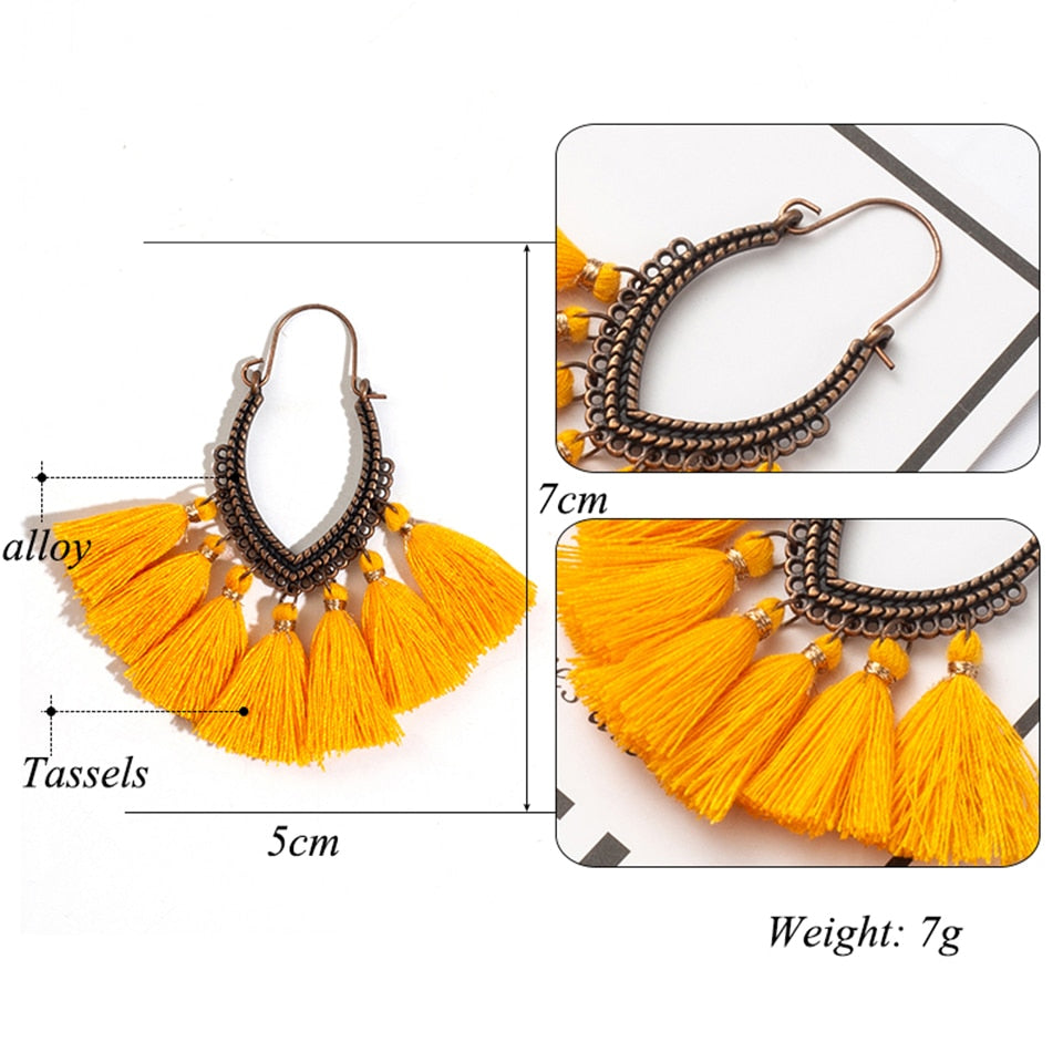 Fringe Vintage Boho Bohemian Ethnic Tassel Drop Dangle Hanging Earrings for Women Female Trendy Jewelry Accessories