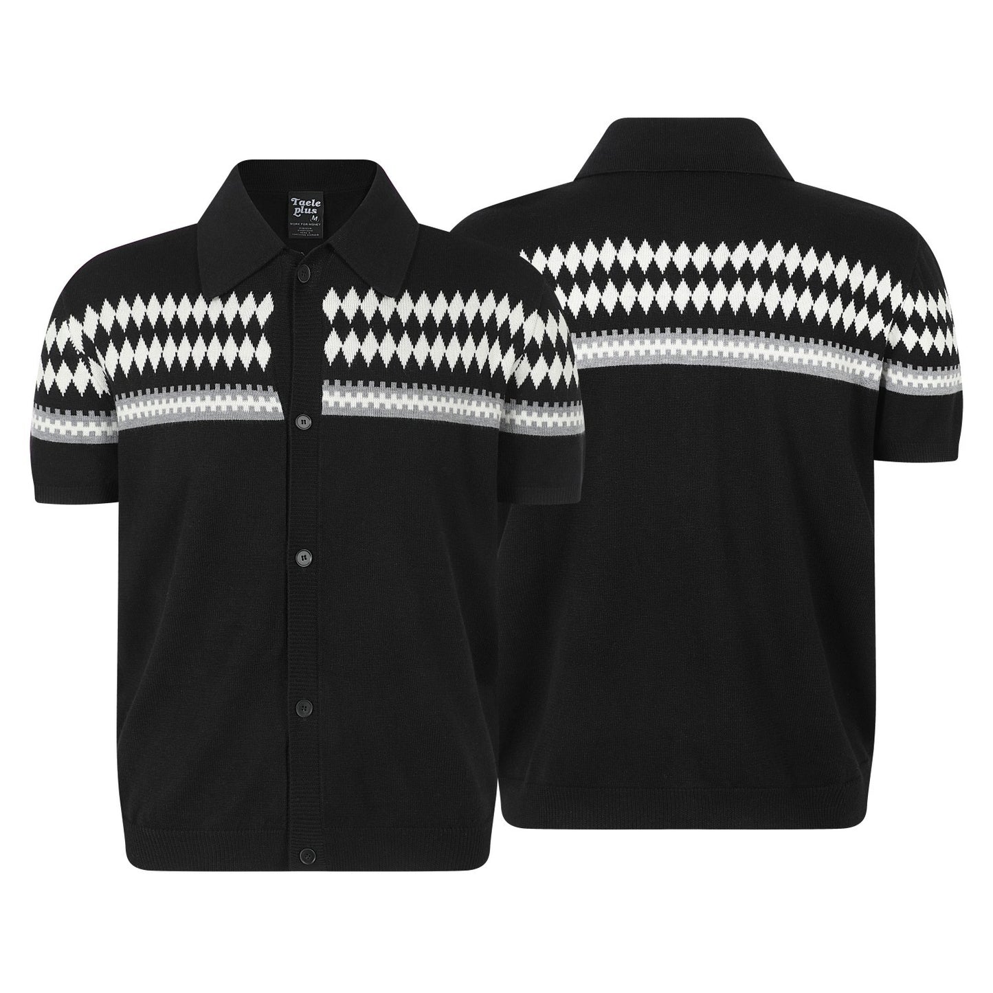 Jacquard collar button knit short sleeved cardigan for men