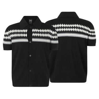 Jacquard collar button knit short sleeved cardigan for men