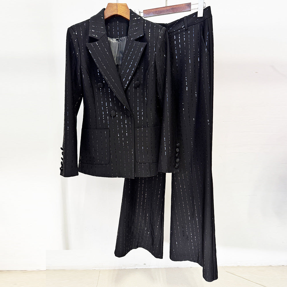 Bead sequin suit jacket long pants set two-piece set