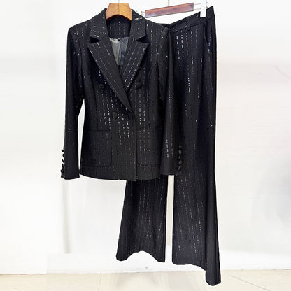 Bead sequin suit jacket long pants set two-piece set