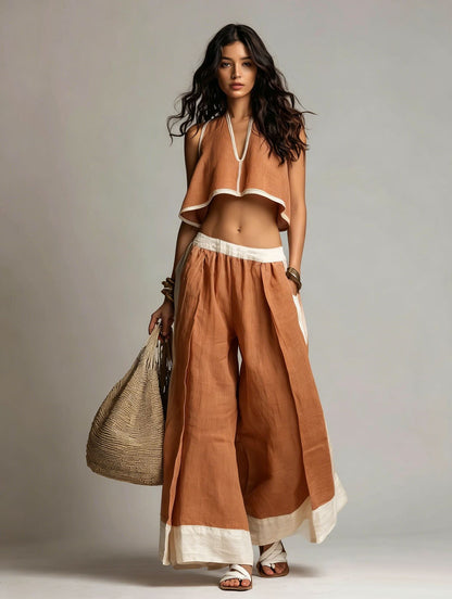 Summer Fashion Casual Temperament Solid Color Sleeveless V-Neck Two-Piece Set