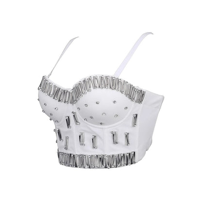 Fishbone Bustier  for Women Handmade Rhinestone Wrap Bra Fitted Elegant Mini Strap Camisole