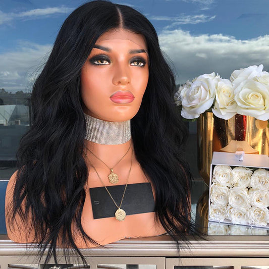 Lang krullende synthetische lace wig