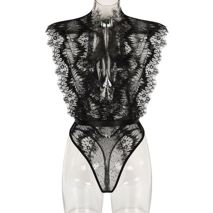 Sexy Lace Splicing Deep V-Neck Slimming Bodysuit