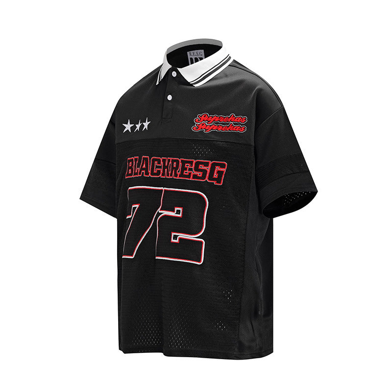 Tennis Grey Polo Shirt for Men Summer Personality Short Sleeve