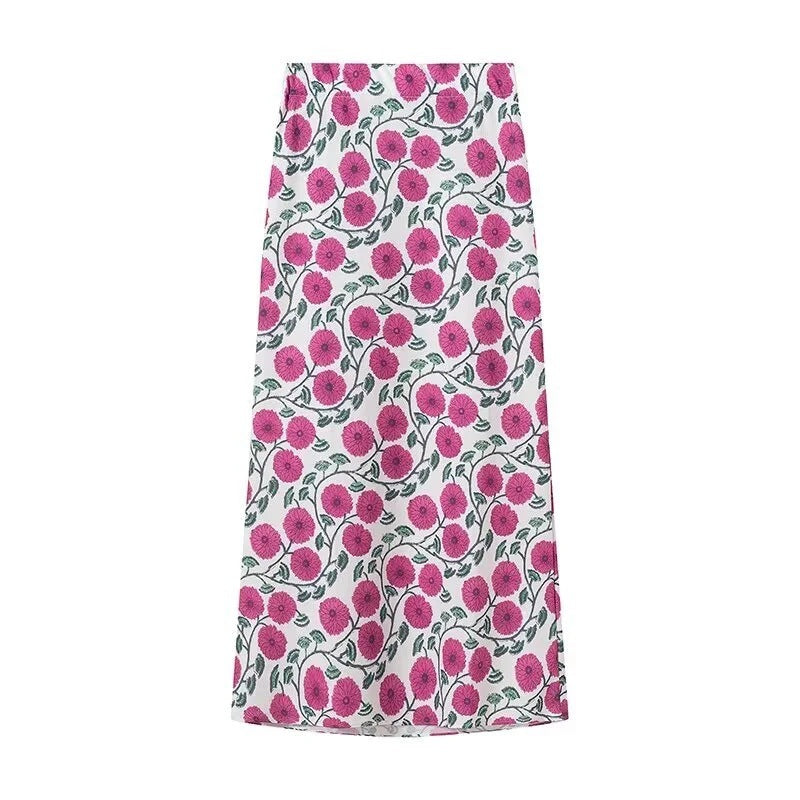 Women's Fashion Printed Loose Short Blouse + High-Waisted Casual Skirt