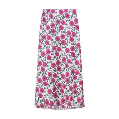 Women's Fashion Printed Loose Short Blouse + High-Waisted Casual Skirt
