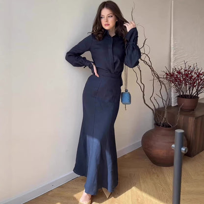 Summer Women's Elegant Casual Two-Piece Set Office Commute Style Long Dress Breathable