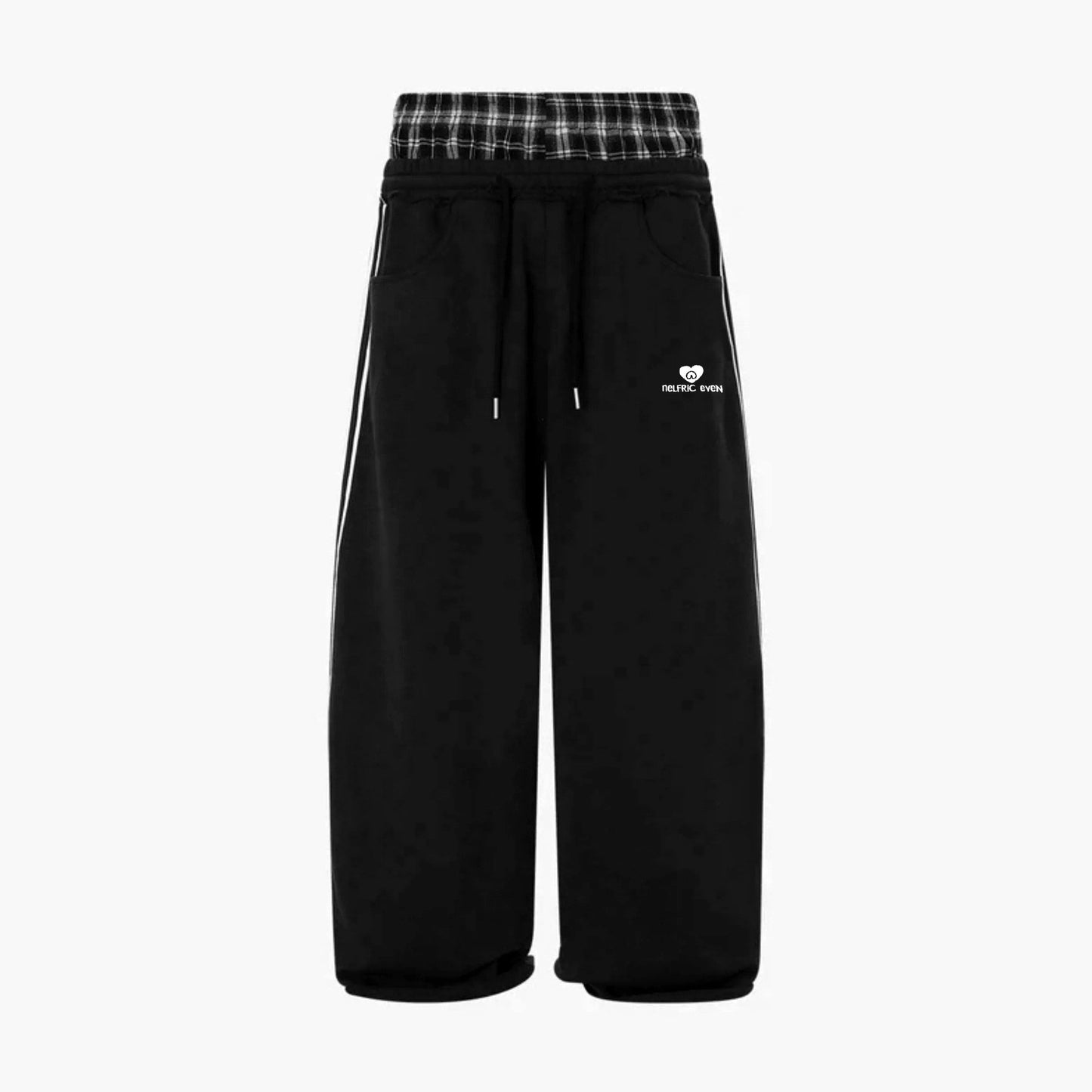 Y2K retro street double waistband plaid spliced hoodie pants casual loose straight-leg pants sport pants ins