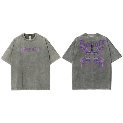 Summer New Anime Print T-Shirt Summer Cotton Washed Vintage Short Sleeve Top Trendy