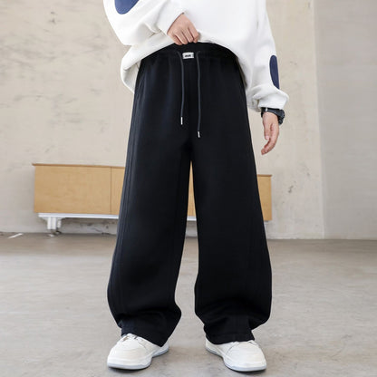 Boys' Black Straight Loose Casual Sports Sweatpants