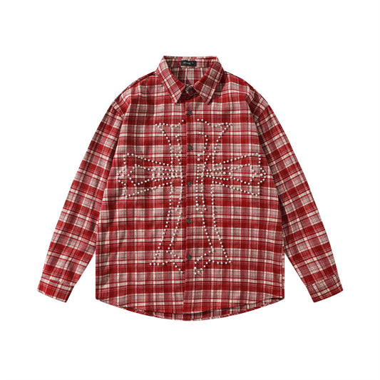 Loose plaid long sleeved shirt