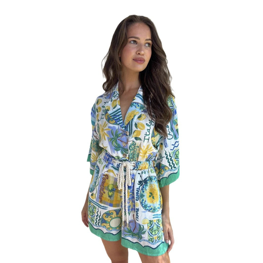 Printed strap lace jumpsuit