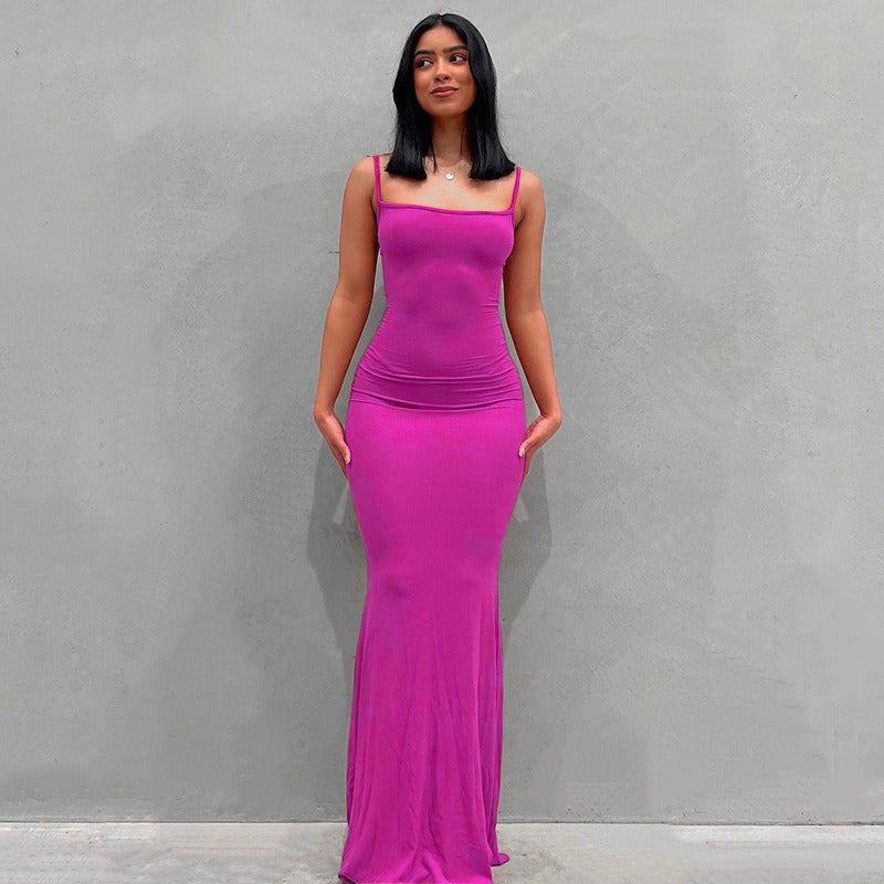 Spaghetti Strap Dress Satin Designer Sleeveless Skims Long Birthday Dresses Bodycon Elegant Evening Party Dress