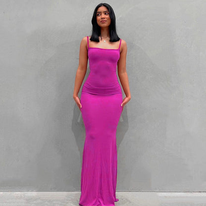 Spaghetti Strap Dress Satin Designer Sleeveless Skims Long Birthday Dresses Bodycon Elegant Evening Party Dress