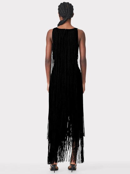 New Summer Women'S Sleeveless O-Neck Tassels Tight Long Bandage Dress Elegant Sexy Cut-Out Party Evening Maxi Dress
