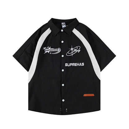 Shirt Jacket Unisex Summer Loose Canvas Work Short Sleeve Shirt