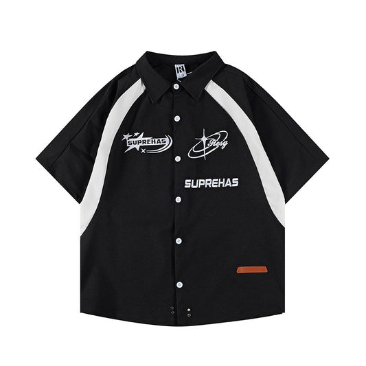 Shirt Jacket Unisex Summer Loose Canvas Work Short Sleeve Shirt