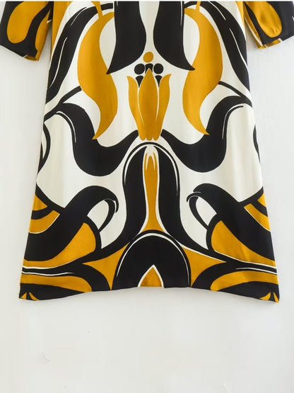 Bedrukte vintage midi-jurk voor dames
