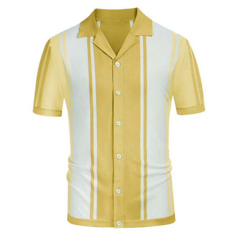 Summer patchwork contrasting knit shirt with lapel business polo shirt Father's Day gift