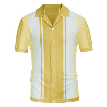 Summer patchwork contrasting knit shirt with lapel business polo shirt Father's Day gift